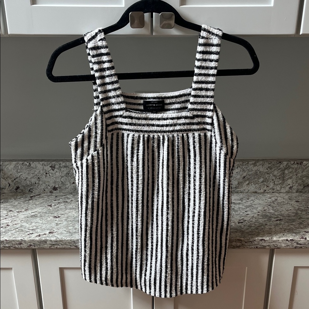 Lucky Brand Textured Striped Black and White Women's Top
